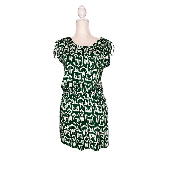 michael Michael Kors Women summer Dress tie Waist Size Small green white print - Picture 1 of 8